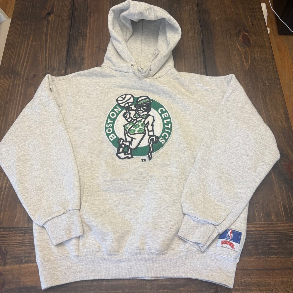 Vintage Nutmeg Mills Boston Celtics Hoodie Mens Large Gray 90s NBA Made in‎ USA